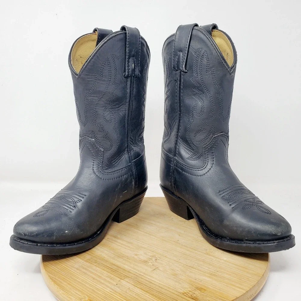 Smoky Boots Kids 10.5 Western Cowboy Black Leather R‎ Style Boys Girls Shoes